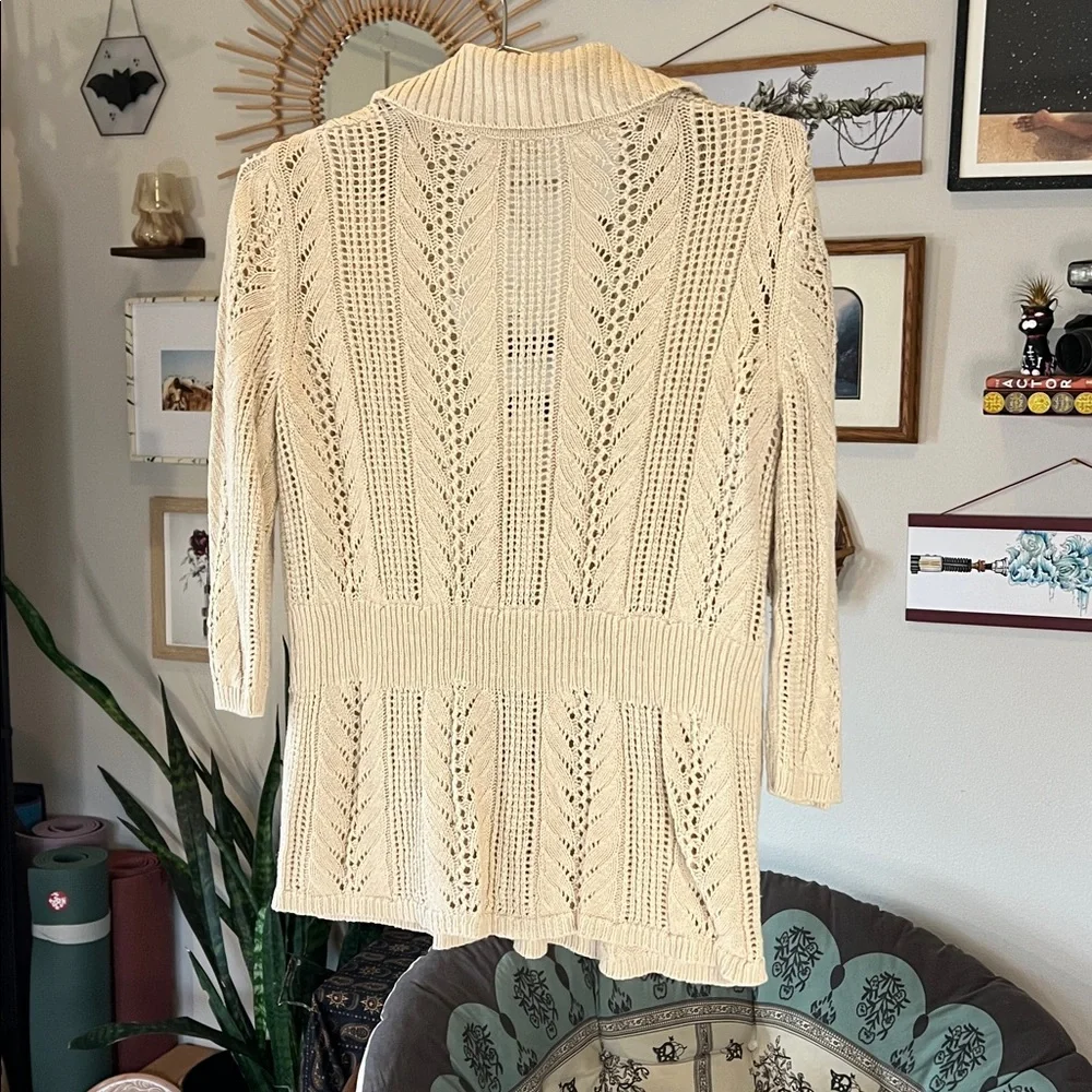 Women's Tie 3/4 Sleeve Knit Cardigan with Collar - Picture 5 of 8